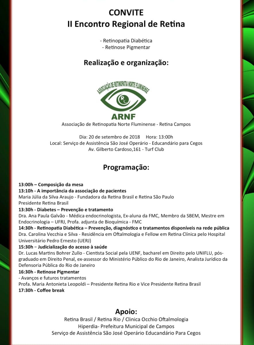 imagem de divulgação com os dizeres acima e a Logo da Associação Retinopatia Norte Fluminense - ARNF