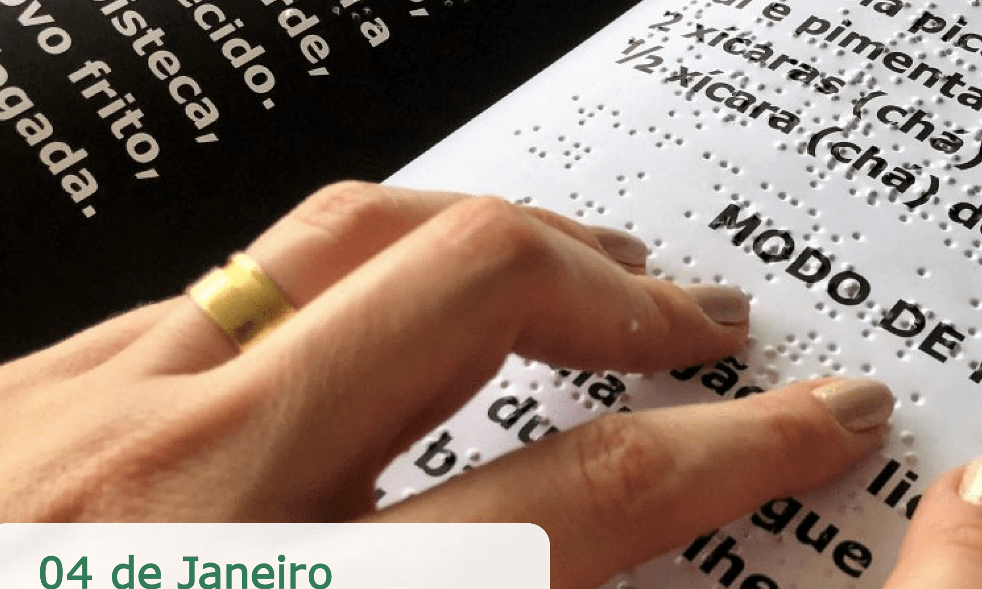 #PraCegoVer imagem ilustrativa de uma pessoa lendo uma receita. O papel tem a impressão Braile e as letras ampliadas.
