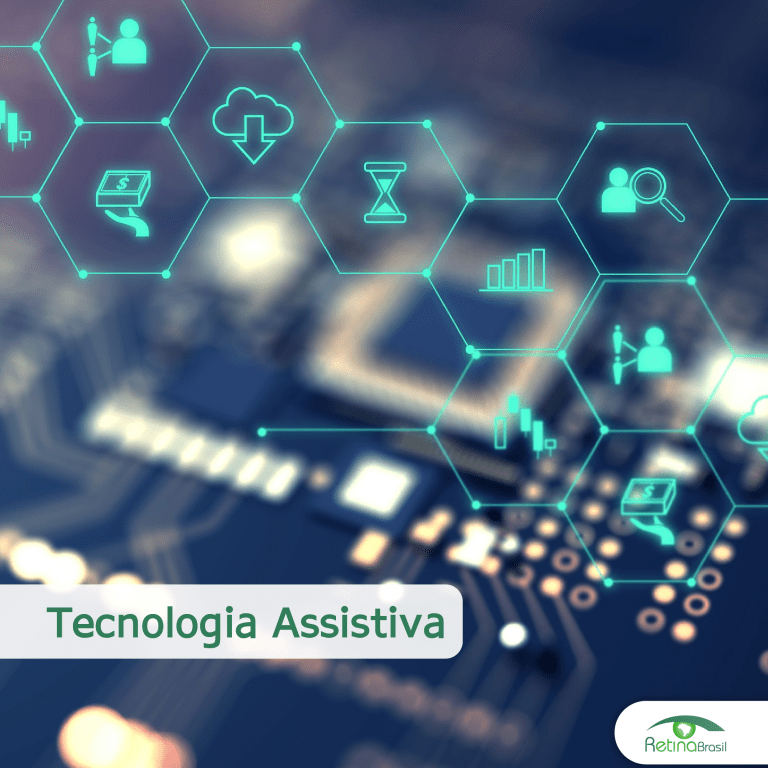 #PraCegoVer imagem ilustrativa. Está escrito "Tecnologia Assistiva" e há a logo da Retina Brasil.