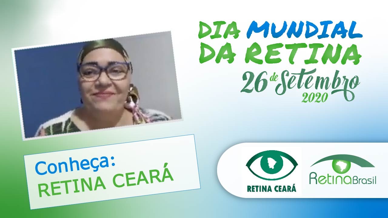 #DescriçãoDaImagem imagem de fundo azul e verde há um captura do vídeo do Retina Ceará e Está escrito Dia Mundial da Retina 26 de setembro de 2020.