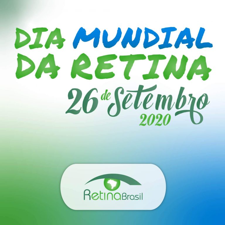 #DescriçãoDaImagem imagem de fundo branco, azul e verde com uma logo do Dia Mundial da Retina, 26 de setembro de 2020. Há ainda a logo a Retina Brasil.