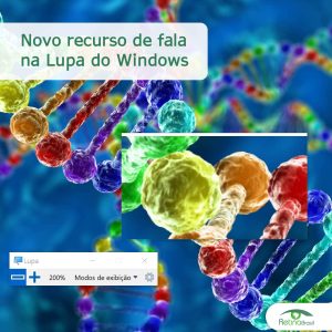 imagem ilustrativa, mostrando a lupa do windows sobre uma imagem de DNA.