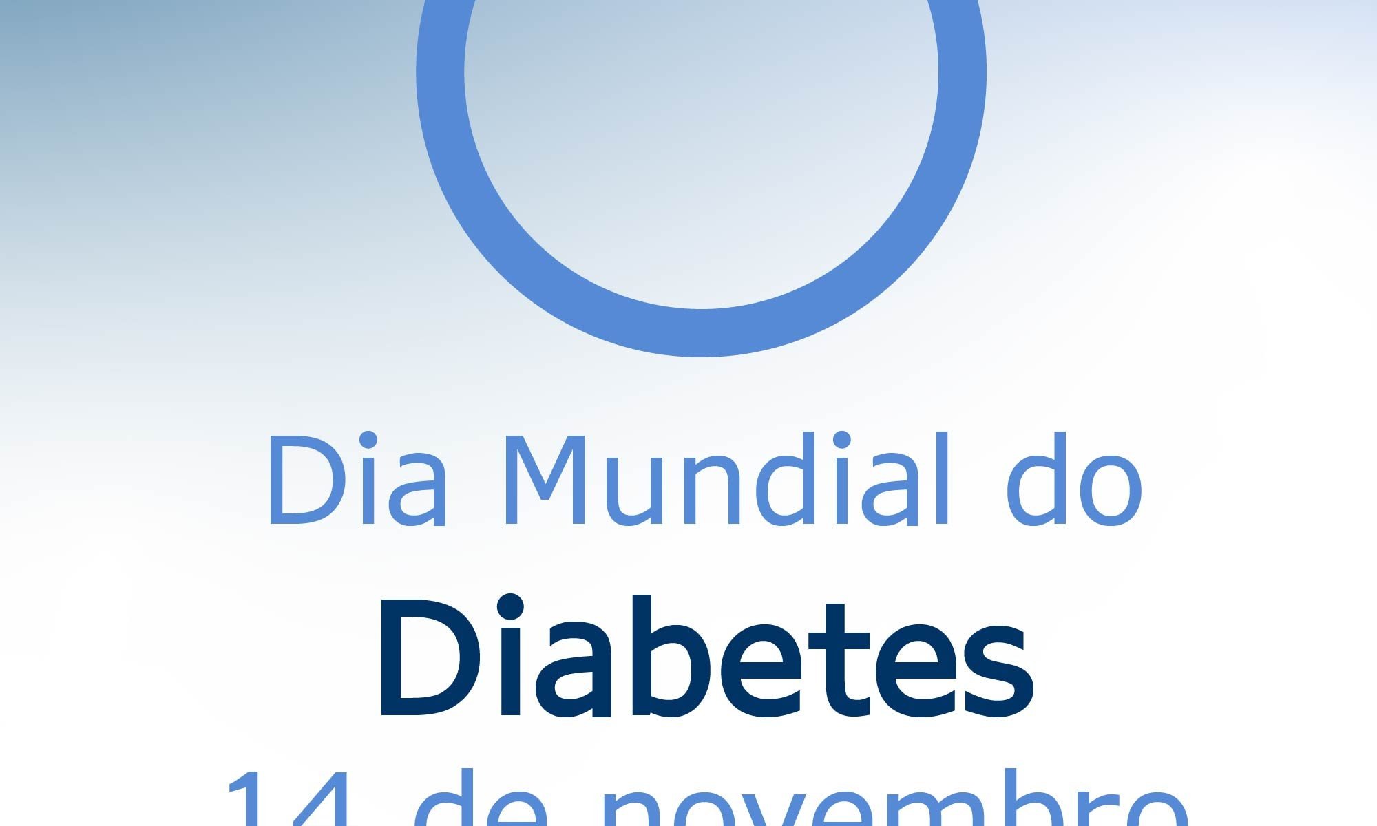 imagem de fundo azul claro e branco. Há um círuclo azul claro, símbolo do novembro azul do Diabetes e está escrito Dia Mundial do Diabetes 14 de novembro. Há as logos da retina brasil e na novartis