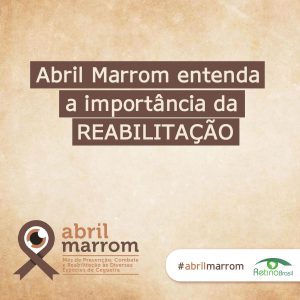 imagem de fundo marrom, logo do abril marrom e da retina brasil. Es´tá escrito: "Abril marrom entenda a emportânica da reabilitação"