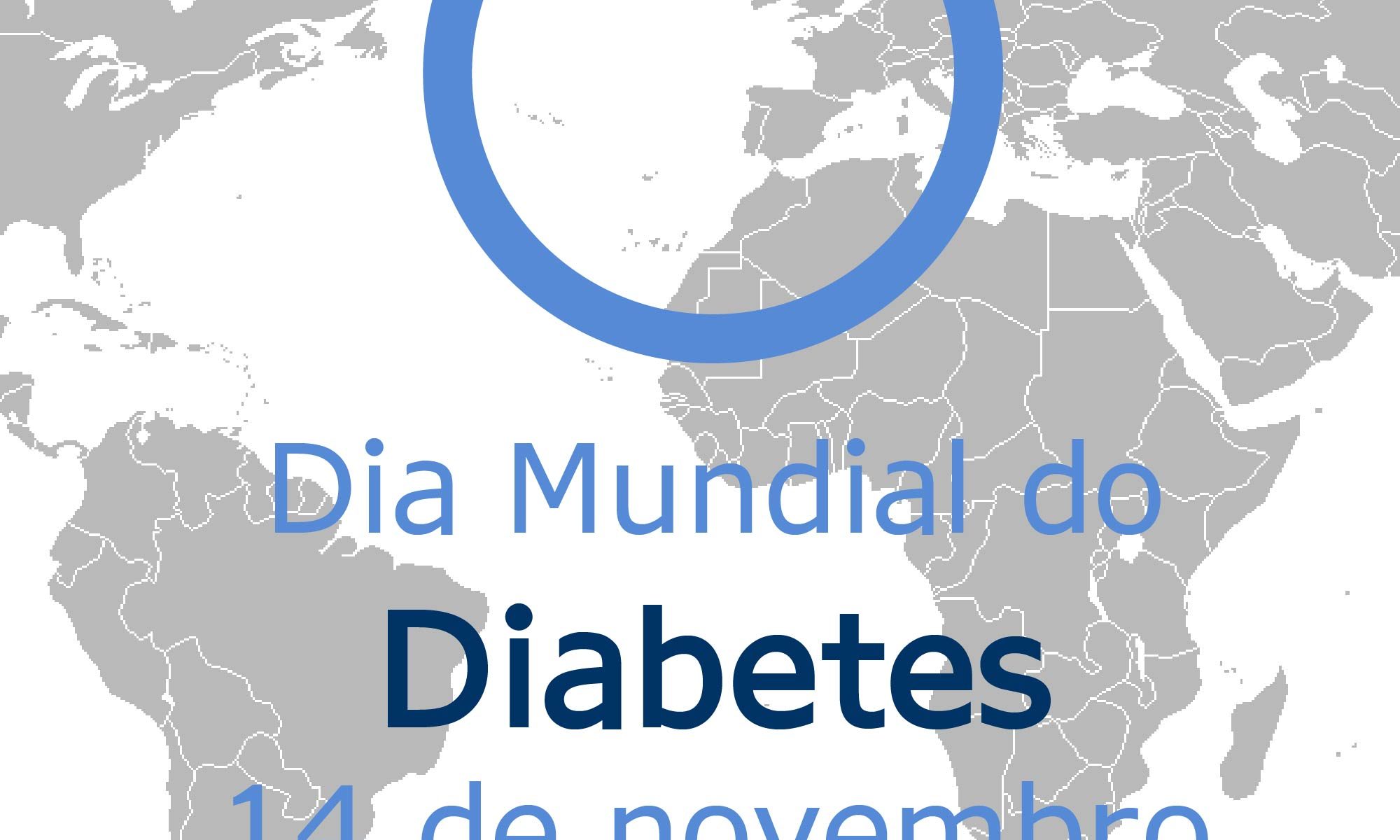 no fundo há m mapa mundi de mercator em tons branco e cinza. Há o círculo azul do Diabetes e está escrito: "14 de novembro Dia Mundial do Diabetes" há ainda as logos da Retina Brasil e da Novarits